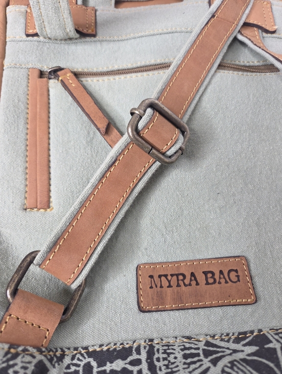 Myra Bison Flower Horse Trail Leather & Canvas Backpack